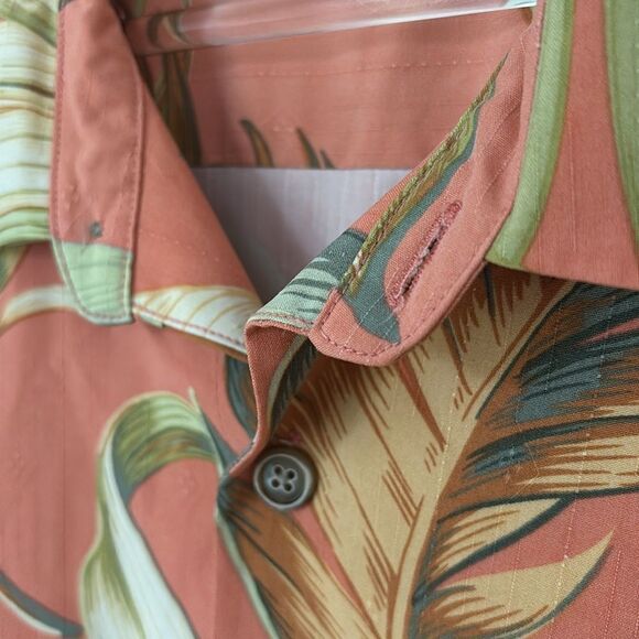 Tommy Bahama 100% Silk Hawaiian Shirt Orange Palm Tree Design Button Up Size XL - Picture 8 of 13